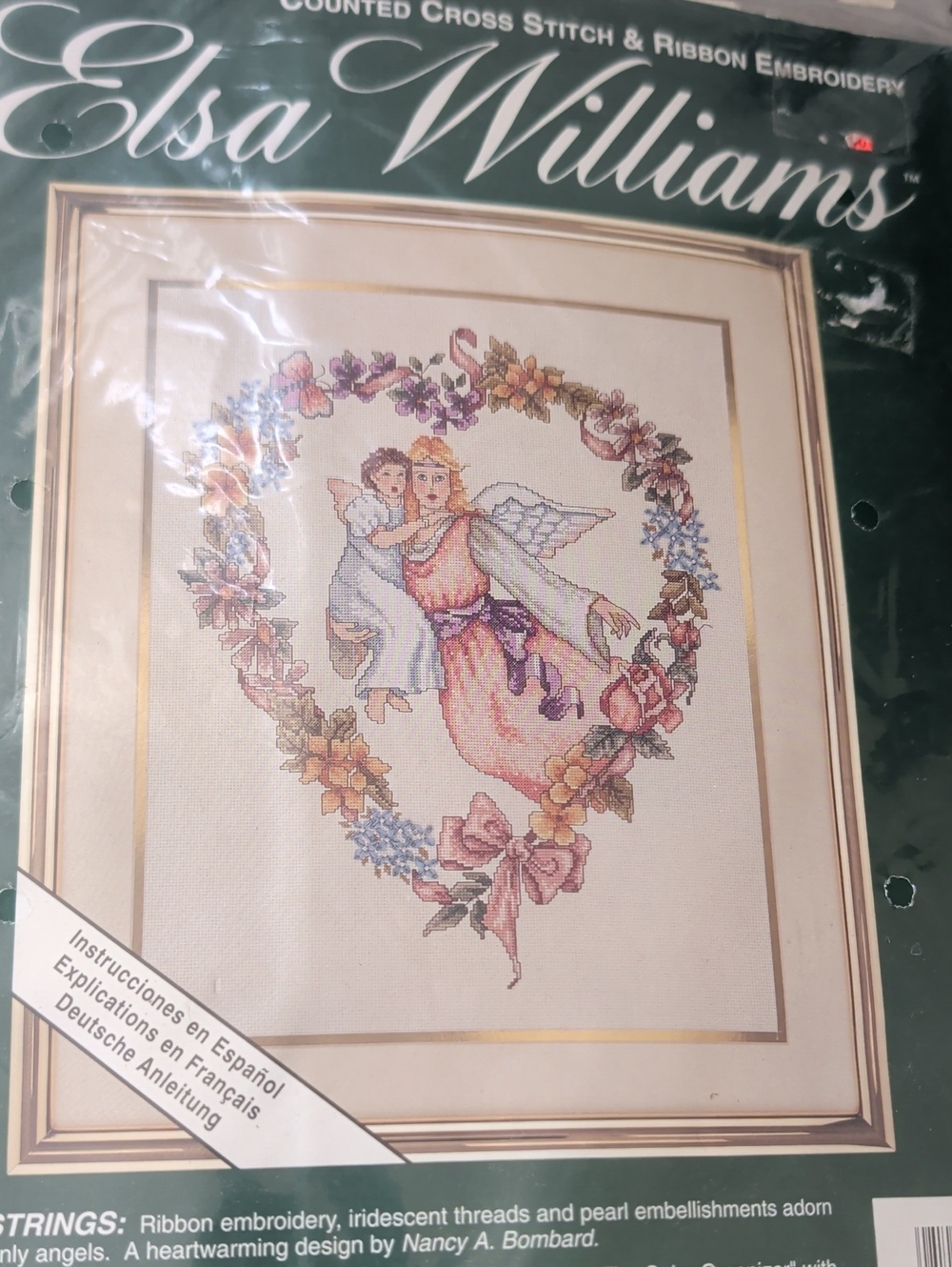 Elsa Williams Kit Heart Angel Counted Cross Stitch Pastel Pink & Blue NWOT